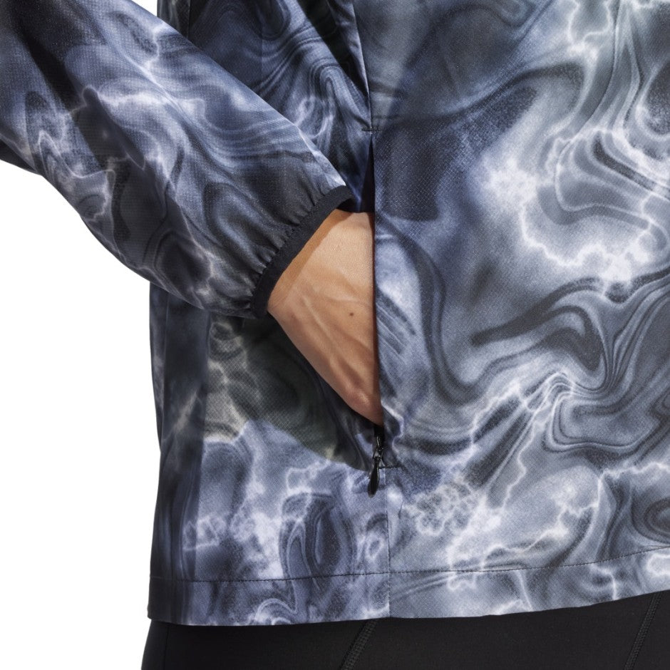 adidas Performance OWN THE RUN ALLOVER PRINT HOODED RUNNING WINDBREAKER JACKET Μαύρο