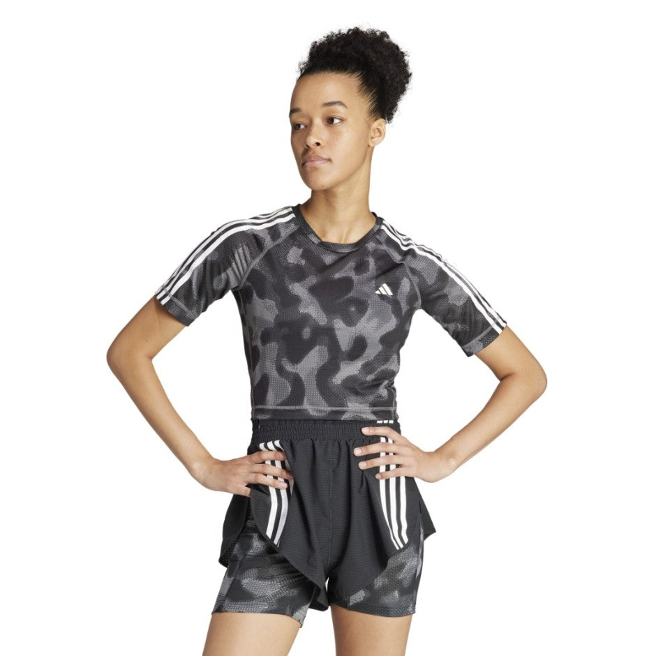 adidas Performance Own The Run 3-Stripes Ανθρακί - Γυναικεία Κοντομάνικη Μπλούζα για Τρέξιμο