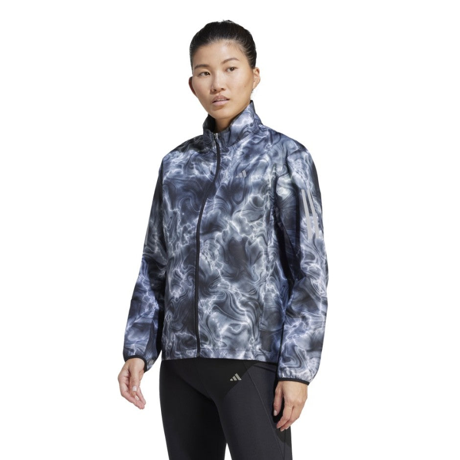 adidas Performance OWN THE RUN ALLOVER PRINT HOODED RUNNING WINDBREAKER JACKET Μαύρο